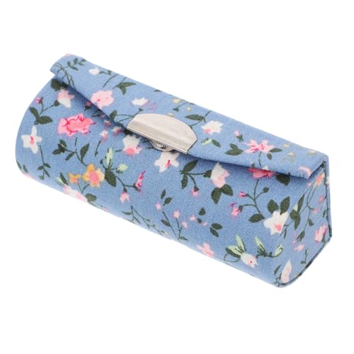 PRETYZOOM Retro Lippenstift Etui mit Besticktem Blumenmotiv Integriertem Spiegel und Robustem Knopfverschluss Kompakte Kosmetik Aufbewahrungstasche für Damen Stilvolles Blaues Makeup von PRETYZOOM