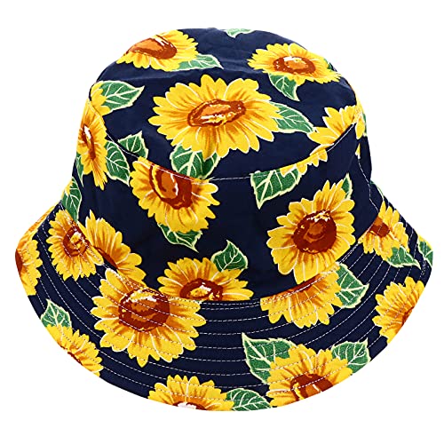 PRETYZOOM Sonnenblumen Eimer Hut Unisex Packable Eimer Hut Sun UV Schutz Hut Strand Fisherman Hut für Männer Frauen Sommer Strand Zubehör (Dunkelblau) von PRETYZOOM