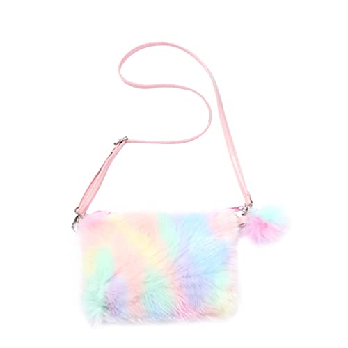 PRETYZOOM Tie Dye Pelzigen Plüsch Crossbody Schulter Geldbörse Regenbogen Faux Pelz Handtasche für Mütter Tag Frauen Brieftasche Tasche von PRETYZOOM