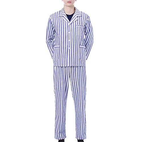 PRETYZOOM Unisex-Mischung Krankenhauspatientenkleider Langarm Bettlägeriges Kleid Patientenkleidung Gestreifter Pyjama für Männer Frauen (Blau-Weißer Streifen Größe 3XL) von PRETYZOOM