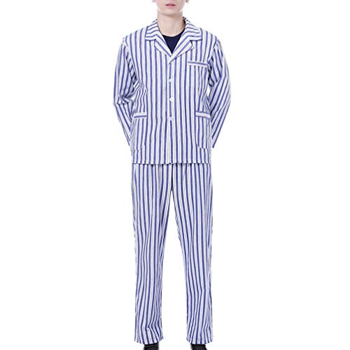 PRETYZOOM Unisex-Mischung Krankenhauspatientenkleider Langarm Bettlägeriges Kleid Patientenkleidung Gestreifter Pyjama für Männer Frauen (Blau-Weißer Streifen Größe XXL) von PRETYZOOM