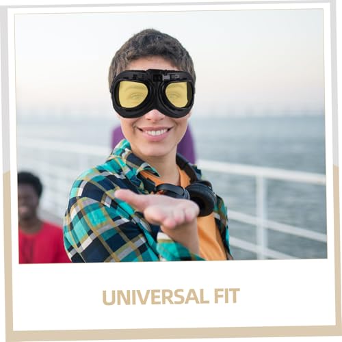 PRETYZOOM Vintage Motorradbrille Gelb Uv Schutz Fog Winddicht Retro Riding Brille Herren Cruiser Scooter Schutz für Offroad Racing von PRETYZOOM