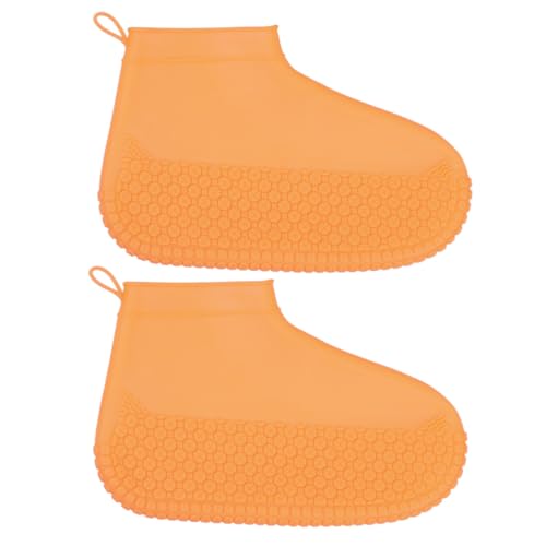 PRETYZOOM wasserdichte Gummi Schuhüberzieher Orange rutschfeste Verschleißfeste Überschuhe für Damen und Herren Faltbar Schützende Regenschuhabdeckung für Outdoor Freizeit Arbeit Hochzeit von PRETYZOOM