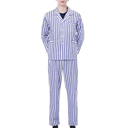 Unisex-Mischung Krankenhauspatientenkleider Langarm Bettlägeriges Kleid Patientenkleidung Gestreifter Pyjama für änner Frauen (Blauer Und Weißer Streifen Größe L) von PRETYZOOM