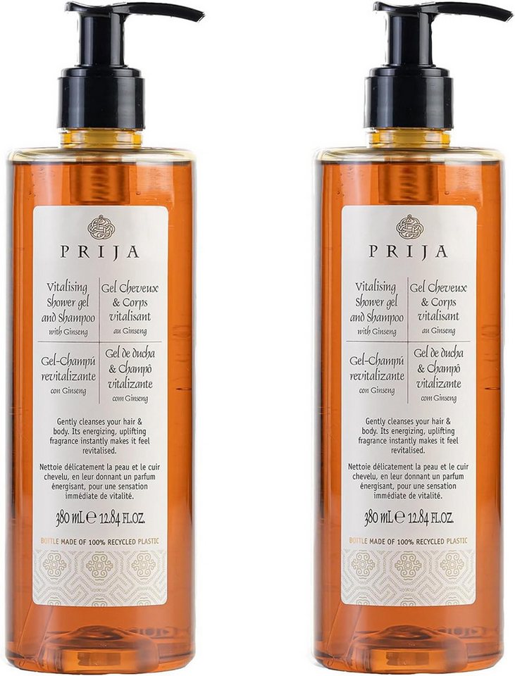 PRIJA Duschgel PRIJA Haarshampoo & Duschgel 2in1 vitalisierend mit Ginseng 380ml, 2-tlg. von PRIJA