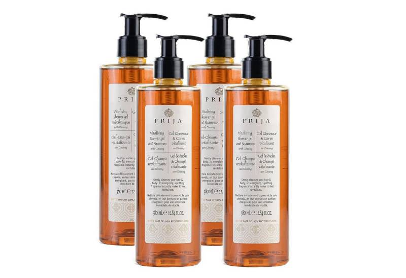 PRIJA Duschgel PRIJA Haarshampoo & Duschgel 2in1 vitalisierend mit Ginseng 380ml, 4-tlg. von PRIJA