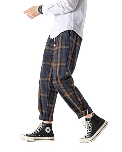 PRIJOUHE Herren Casual Caprihose Elastische Taille Weites Bein Lose Baggy Haremshose Atmungsaktiv Sommer Strand Shorts, Blau-25 (dicker Stoff), X-Large von PRIJOUHE