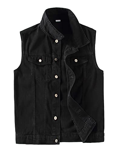 PRIJOUHE Herren Denim Weste Jean Weste Schwarz Denim Motorrad Schwarz Blau Biker Übergröße Ärmellos, Black-205, 4X-Large von PRIJOUHE