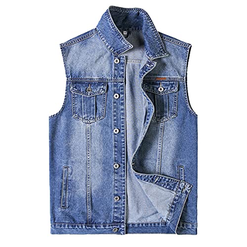 PRIJOUHE Herren Denim Weste Jeans Weste Schwarz Denim Motorrad Schwarz Blau Biker Übergröße Ärmellos, Blue30, XXL von PRIJOUHE