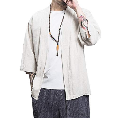 PRIJOUHE Herren Japanische Fashion Kimono Cardigan Übergröße Jacke Yukata Casual Baumwolle Leinen sieben Ärmel leicht - - XX-Large von PRIJOUHE