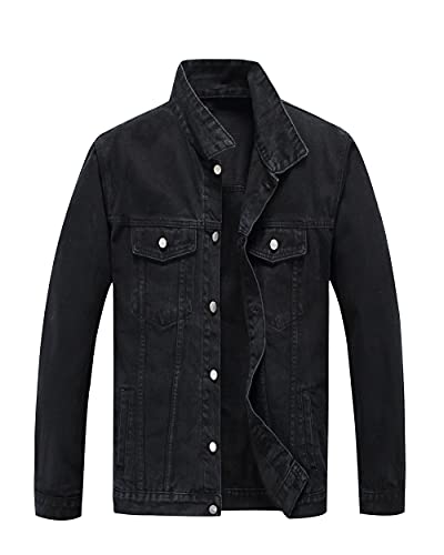 PRIJOUHE Herren Jeansjacke Casual Loose Fit Button Down Denim Trucker Jacke Mantel mit mehreren Farben, Schwarz1, XXX-Large von PRIJOUHE