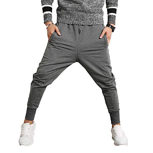 PRIJOUHE Herren Jogger Sweatpants Low Crotch Sweats Slim Fit Hose Harem Hip Hop Hose, Dunkelgrau 1, Mittel von PRIJOUHE