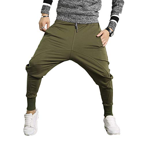 PRIJOUHE Herren Jogger Sweatpants Low Crotch Sweats Slim Fit Hose Harem Hip Hop Pants, Army Green 1, XXL von PRIJOUHE