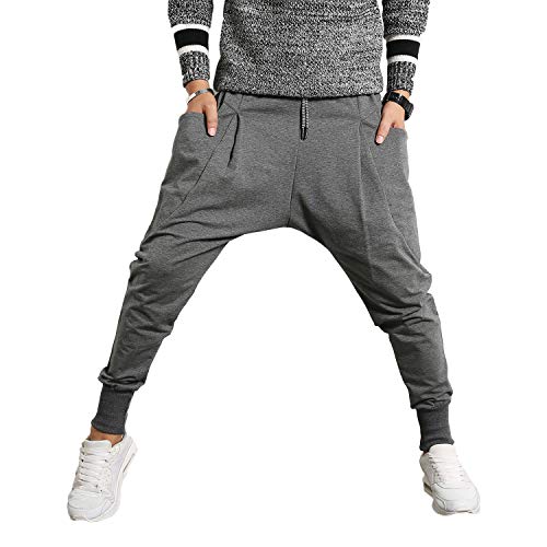 PRIJOUHE Herren Jogger Sweatpants Low Crotch Sweats Slim Fit Hose Harem Hip Hop Pants, Dunkelgrau 2, Groß von PRIJOUHE