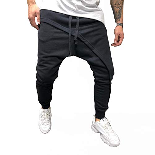 PRIJOUHE Herren Jogger Sweatpants Low Crotch Sweats Slim Fit Hose Harem Hip Hop Pants, I-schwarz, X-Groß von PRIJOUHE