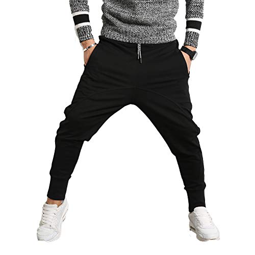 PRIJOUHE Herren Jogger Sweatpants Low Crotch Sweats Slim Fit Hose Harem Hip Hop Pants, Schwarz 1, Mittel von PRIJOUHE