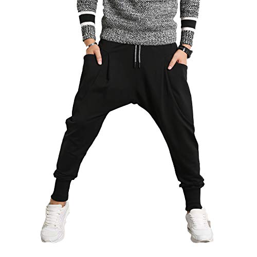 PRIJOUHE Herren Jogger Sweatpants Low Crotch Sweats Slim Fit Hose Harem Hip Hop Pants, Schwarz 2, XXL von PRIJOUHE