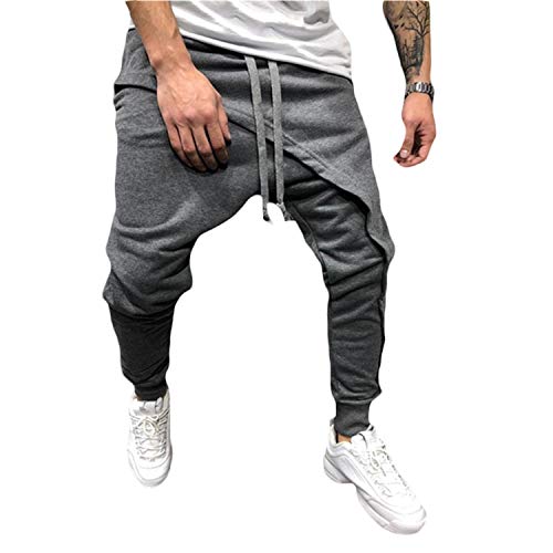 PRIJOUHE Herren Jogger Sweatpants Low Crotch Sweats Slim Fit Hose Harem Hip Hop Pants - Grau - Groß von PRIJOUHE