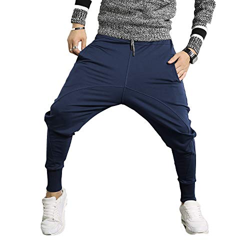 PRIJOUHE Herren Jogger Sweatpants Low Crotch Sweats Slim Fit Hosen Harem Hip Hop Pants, Marineblau1, Mittel von PRIJOUHE