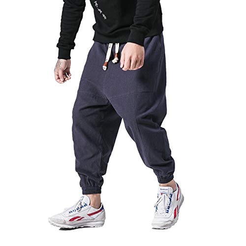 PRIJOUHE Herren Jogger Sweatpants Low Crotch Sweats Slim Fit Hosen Harem Hip Hop Pants, Navy-48, X-Groß von PRIJOUHE