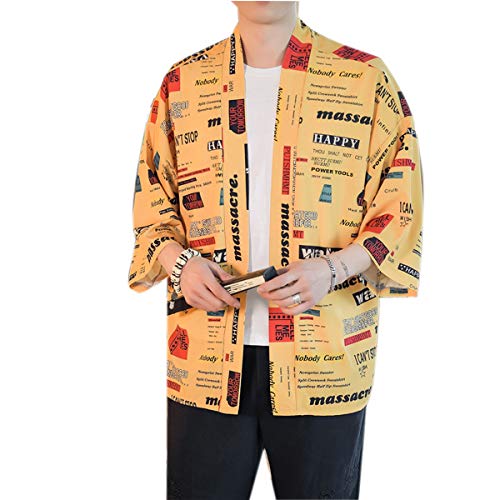 PRIJOUHE Herren Kimono Jacken Cardigan Leichte Casual Baumwollmischung Leinen sieben Ärmel offen Front Mantel Outwear - - Mittel von PRIJOUHE