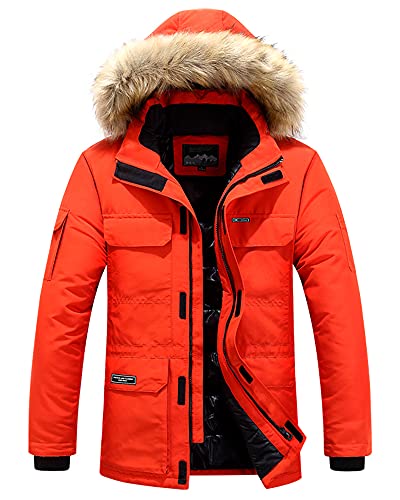 PRIJOUHE Herren Wintermantel Abnehmbare Kapuze Verdicken Warm Winddicht Gepolstert Parka Jacke mit Kunstfell, Orange/Abendrot im Zickzackmuster (Sunset Chevron), XXL von PRIJOUHE