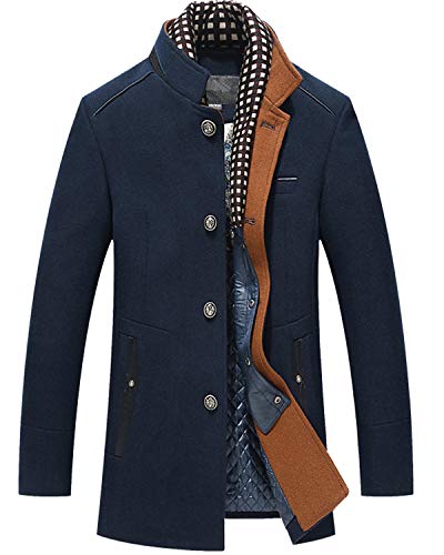 PRIJOUHE Herren Wollmantel Wintermantel Slim Medium Lang Mäntel Übermantel Male, Marineblau-23, S von PRIJOUHE
