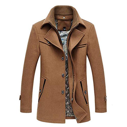 PRIJOUHE Herren Wollmantel Wintermantel Slim Medium Lang Mäntel Übermantel Male, braun-26, S von PRIJOUHE