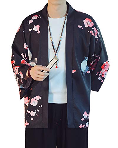 PRIJOUHE Leichte Kimono-Jacke für Herren, sieben Ärmel, vorne offen, Cardigan im japanischen Stil - - XX-Large von PRIJOUHE
