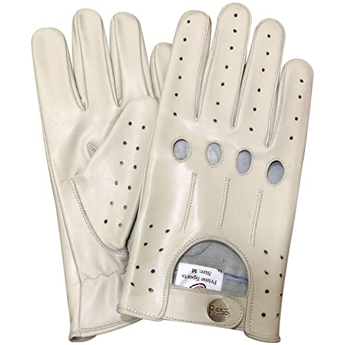 PRIME Leder Top Qualität Weiches Echtleder Herren ohne Futter Fahrhandschuhe Retro Handschuh in zehn schöne Farben 507 - Gebrochen weiß, M von PRIME
