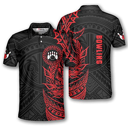 PRIMESTY Bowling Shirts für Herren, Kurzarm Bowling Trikots für Team, Bowling Herren Poloshirts, Red Black Tribal Tattoo, Mittel von PRIMESTY