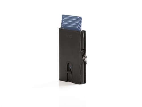 PRIMØ germany® Slim Wallet Swipe mit Münzfach und RFID-Schutz und Ummantelung aus echtem Leder I Für Herren und Damen I Case in Schwarz I Schwarzes Leder von PRIMØ germany