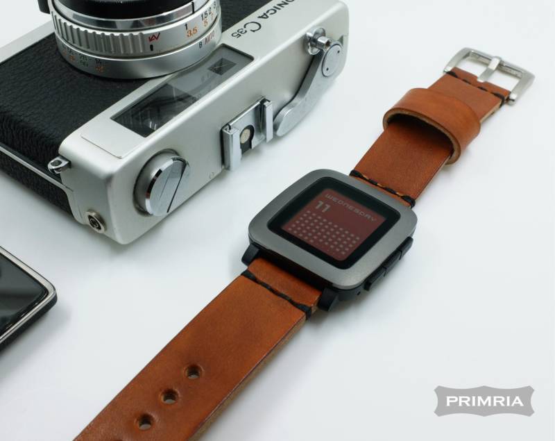 Handgefertigte Kaffe Braun Lederarmband Für Pebble Time/steel von PRIMRIA