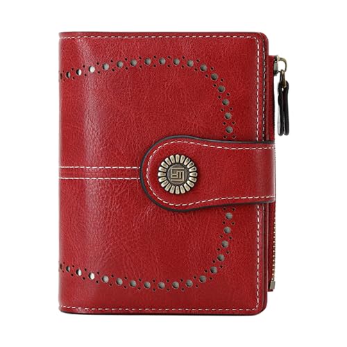 PRIMUZ Kleine Damen-Geldbörse aus Leder, mit Reißverschluss, Kartenhalter mit Reißverschluss, RFID-blockierend, Kreditkartenetui für modebewusste Frauen und Mädchen, rot, 2.2*10*2.5cm von PRIMUZ