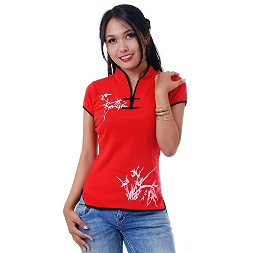 Damen Asia China Yoga,Tai Chi & Meditations Shirt Baumwolle Rot L von PRINCESS OF ASIA