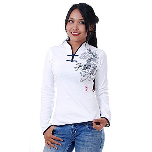 Damen Asia China Yoga,Tai Chi & Meditations Shirt Baumwolle Weiß M von PRINCESS OF ASIA