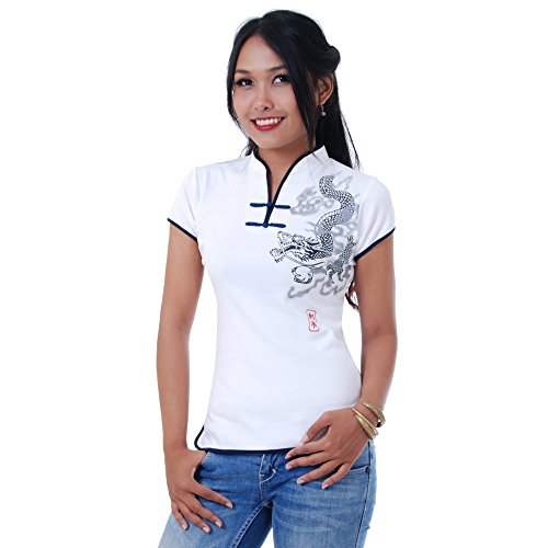 Damen Asia China Yoga,Tai Chi & Meditations Shirt Baumwolle Weiß XL von PRINCESS OF ASIA