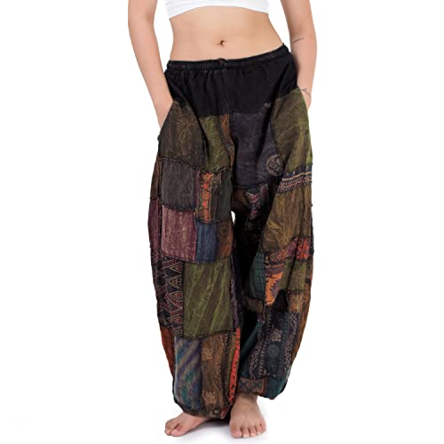 Orientalische Jeans Haremshose Aladinhose Chillerhose Patchwork Thai Hippie Hose Spirit of Buddha (Einheitsgröße, Braun) von PRINCESS OF ASIA