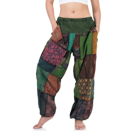 Orientalische Jeans Haremshose Aladinhose Chillerhose Patchwork Thai Hippie Hose Spirit of Buddha (Einheitsgröße, Grün) von PRINCESS OF ASIA