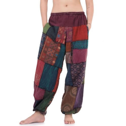 Orientalische Jeans Haremshose Aladinhose Chillerhose Patchwork Thai Hippie Hose Spirit of Buddha (Einheitsgröße, Lila) von PRINCESS OF ASIA