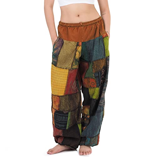 Orientalische Jeans Haremshose Aladinhose Chillerhose Patchwork Thai Hippie Hose Spirit of Buddha (Einheitsgröße, Orange) von PRINCESS OF ASIA