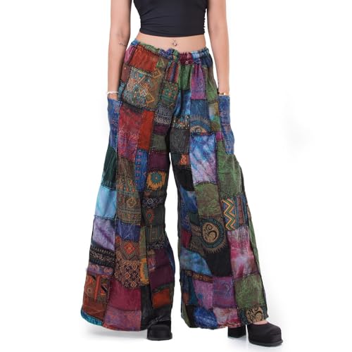 PRINCESS OF ASIA Bunte Vintage Patchwork Jeans Hippie Schlaghose Palazzo 70er Hose für Damen & Herren (DE/NL/SE/PL, Alphanumerisch, M, L, Regular, Regular, Purpur) von PRINCESS OF ASIA