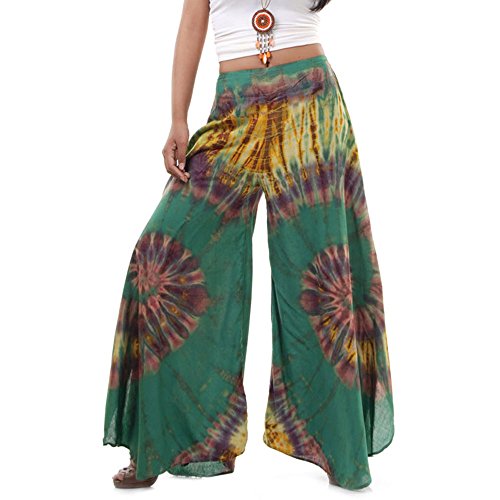 PRINCESS OF ASIA Extrem Weite Damen Hippie Ethno Goa Thai Hose Schlaghose 36 38 40 S M (Einheitsgröße, Grün) von PRINCESS OF ASIA