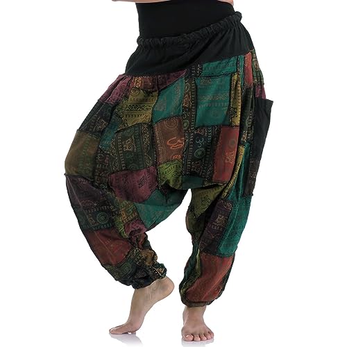 PRINCESS OF ASIA Patchwork Jeans Haremshose Aladinhose Pumphose Buddha Hose für Damen & Herren (One Size, Schwarz) von PRINCESS OF ASIA