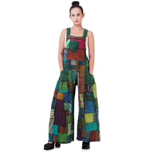 PRINCESS OF ASIA Patchwork Jeans Overall Jumpsuit Jumper Hippie Hose Latzhose für Damen (DE/NL/SE/PL, Alphanumerisch, Einheitsgröße, Regular, Regular, Grün) von PRINCESS OF ASIA