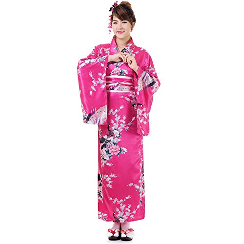 PRINCESS OF ASIA Traditioneller japanischer Geisha Yukata Kimono und Damen Samurai Kriegerin Kostüm aus Satin S M 36 38 40 42 von PRINCESS OF ASIA
