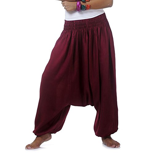 PRINCESS OF ASIA Vegan & Fair - Hippie Hose Haremshose Aladinhose Pumphose für Damen & Herren 36 38 40 42 (Einheitsgröße, Weinrot) von PRINCESS OF ASIA