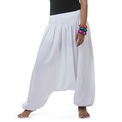 PRINCESS OF ASIA Vegan & Fair - Hippie Hose Haremshose Aladinhose Pumphose für Damen & Herren 36 38 40 42 (Einheitsgröße, Weiß) von PRINCESS OF ASIA