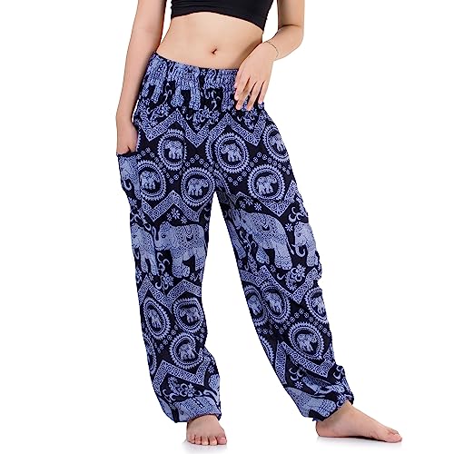 PRINCESS OF ASIA Vegan & Fair - Orientalische Aladinhose Haremshose Bauchtanzhose Pumphose Hippie Thai Hose (as3, Alpha, one_Size, Regular, Regular, Chang Elefant Blau) von PRINCESS OF ASIA