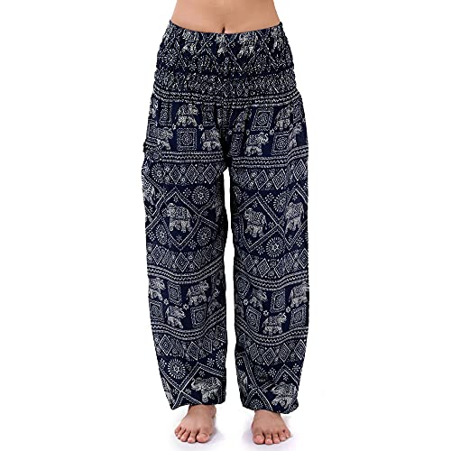 PRINCESS OF ASIA Vegan & Fair - Orientalische Aladinhose Haremshose Bauchtanzhose Pumphose Hippie Thai Hose (as3, Alpha, one_Size, Regular, Regular, Elefant Blau) von PRINCESS OF ASIA